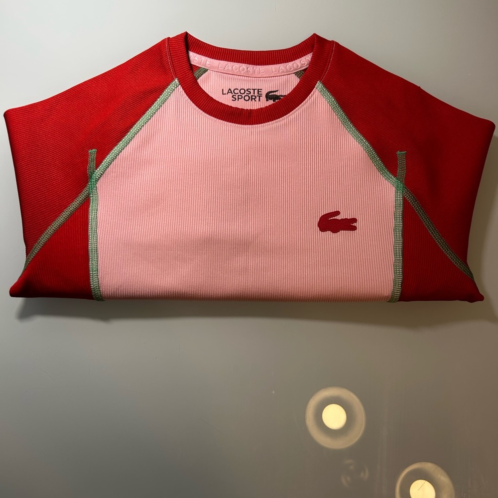 Lacoste Pink and Red Long Sleeve Cropped Sport Top - Picture 7 of 8